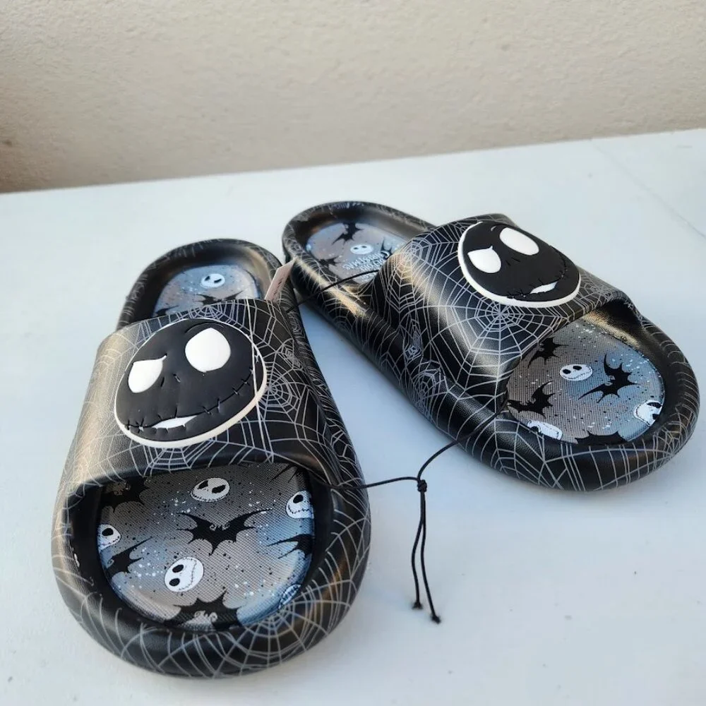 NEW Nightmare Before Christmas Men's Size 10 Sandals Slides Slippers Black White